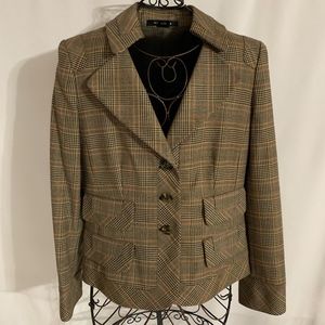 Brown,Cream,Red Plaid Blazer Jacket